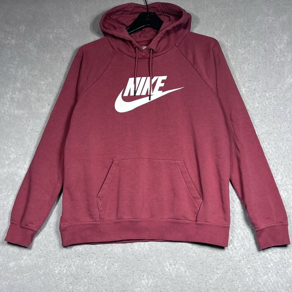 Nike Sweater Womens Medium Red Hoodie Fleece Pullover Sweatshirt Logo Swoosh